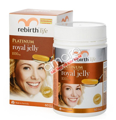 Viên uống sữa ong chúa Rebirth Life Platinum Royal Jelly 1000mg hộp 60 viên